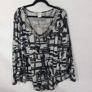 Just My Size‎ 1X Graphic 3/4 Sleeve Round Neckline Fluid Drape Tunic Top Shirt